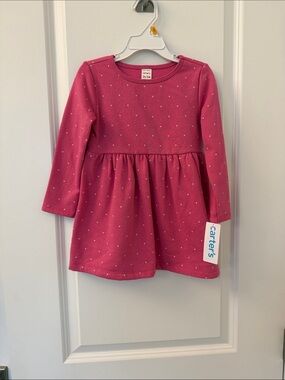Carter's Pink Long-Sleeve Polka Dot Knit Dress for Toddlers